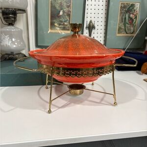 Vtg USA California Pottery 300 Covered Dish with warmer